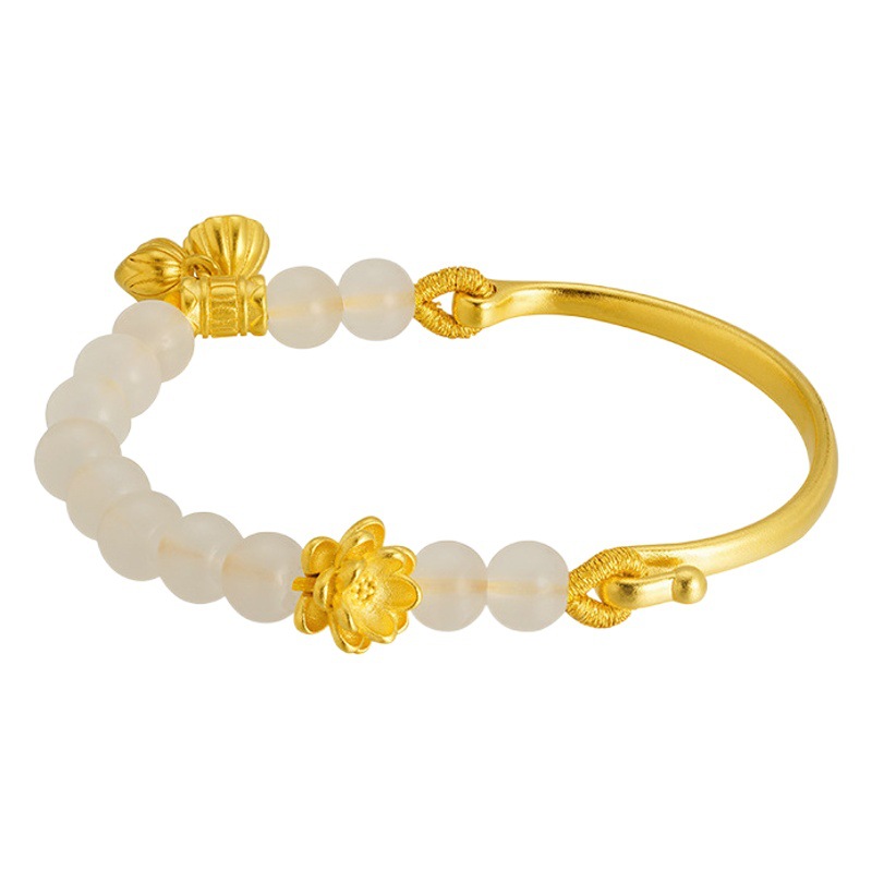 Oro Jade Lotus media pulsera mujer temperamento joyería Lotus pulsera imitación accesorios de oro joya sintética todo partido suministro