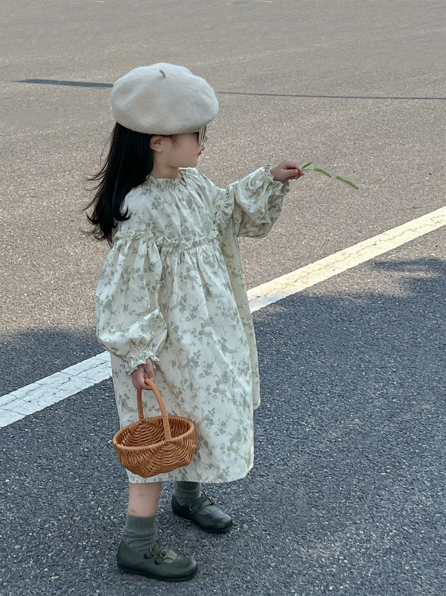Осенняя белая кофта, кардиган, платье, набор, цветочный