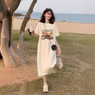 Pregnant Women Summer Dress dress Pregnant Mother 2024 New Fashion Short-sleeved Loose Long Over-the-knee Pregnant Women's Summer Skirt