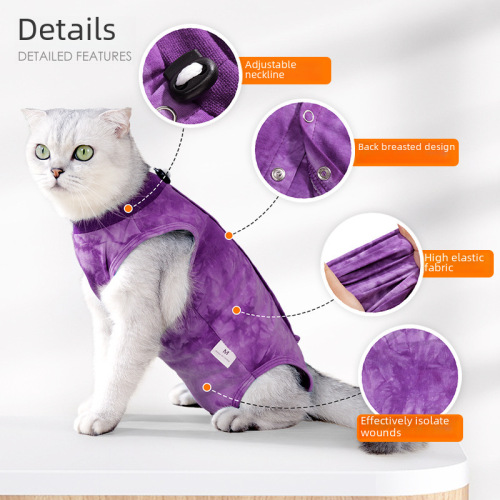 2024 Cat Clothing Cross-border New Cat Neutering Post-surgery Clothing Anti-Licking Breathable Close-fitting One-Click On/Off Cat Suit
