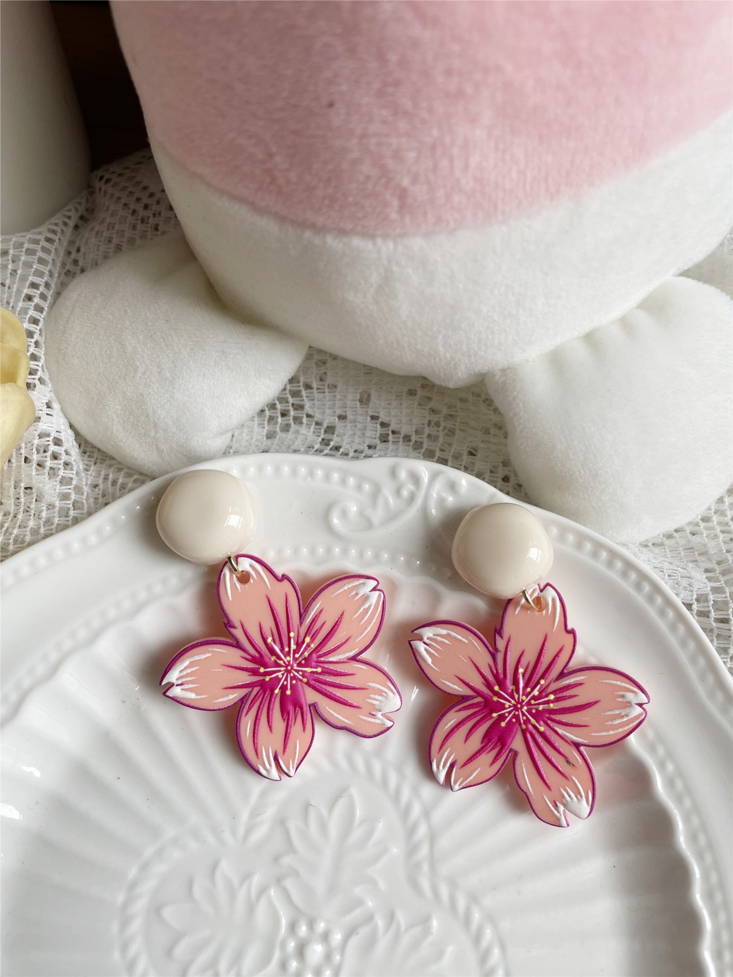 Peach Girl Heart Flower Earrings 2