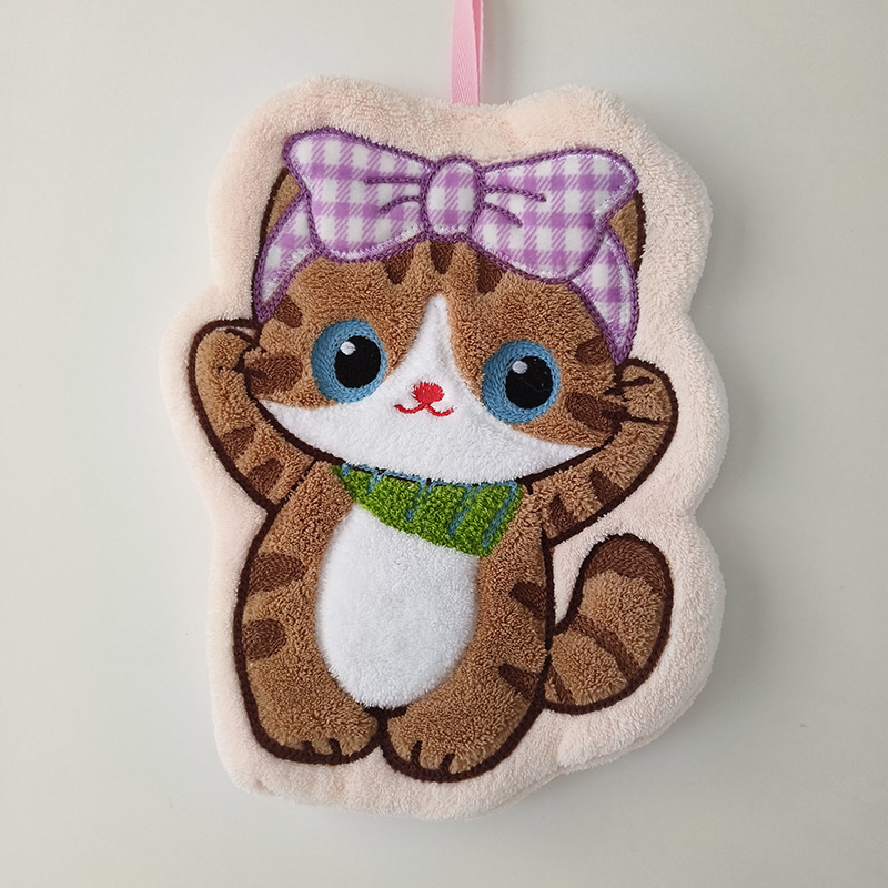 かわいい猫のタオル掛け式吸水速乾漫画サンゴのベルベットのタオルを厚くして臭くない台所のトイレの雑巾|undefined
