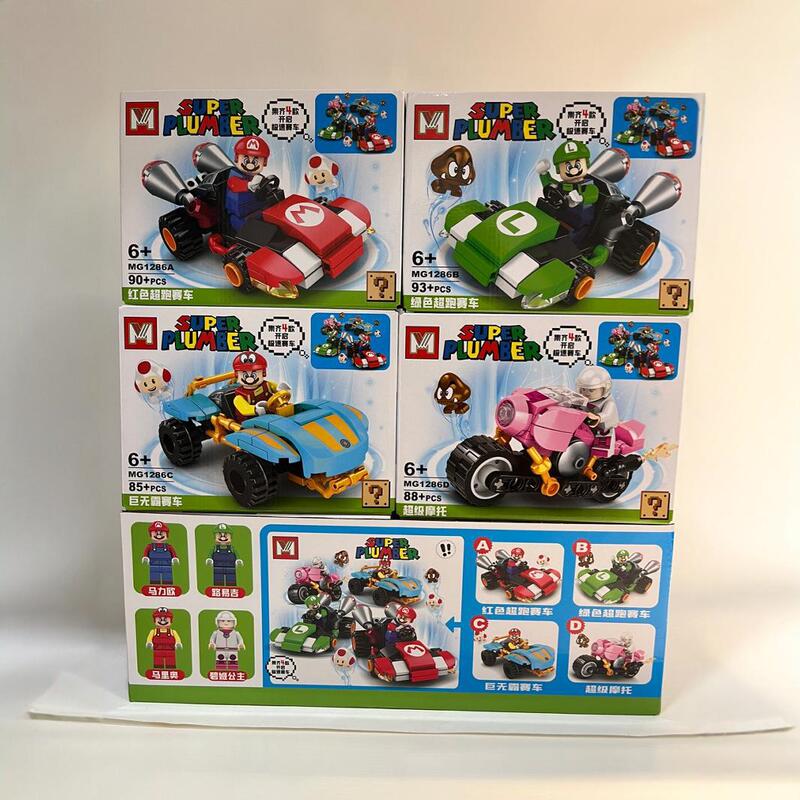 Mingge Mg1286 Mario Brothers Mario Building Blocks Kart Mario Assembly Boy Toy Racing Car Assembly