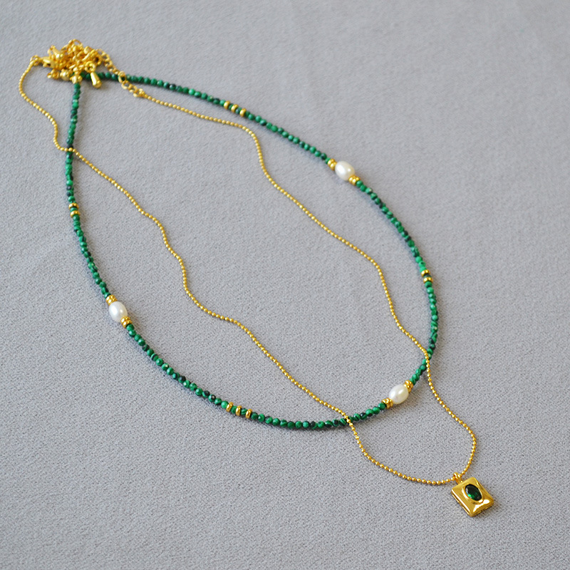 Women's Gender Casual Vintage Style Geometric Malachite Brass Beaded Chain Ball Chain Pendant Necklace In Bulk