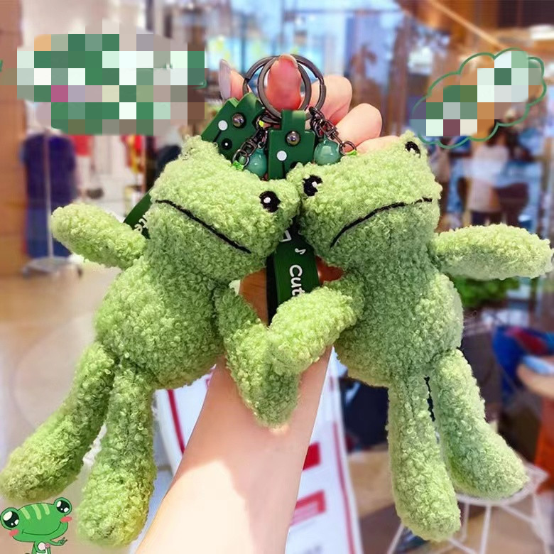 Internet Celebrity Popular Green Plush Frog Doll Buckle Rope Creative Cute Little Frog Bag Keychain Pendant Wholesale