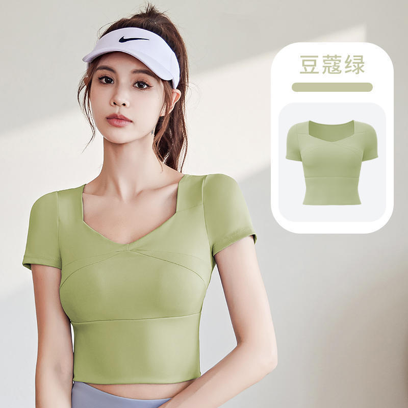 Trajes de yoga para mujeres de verano nuevo secado rápido manguito corto cojín de pecho para correr salto de cuerda ropa deportiva comercio al por mayor