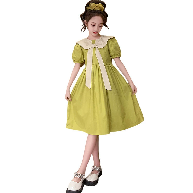 Solid short sleeve dress, summer uniform, collar, skirt, for teenagers, western style