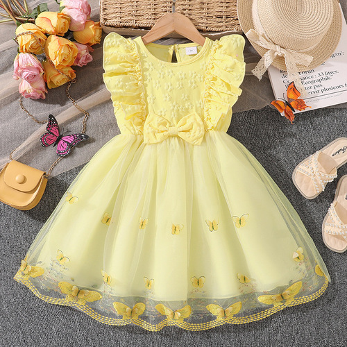 Girls 'dress, European and American children's wear, 26 summer new style for small and medium-sized children sleeveless lace stitching mesh sweet princess dress