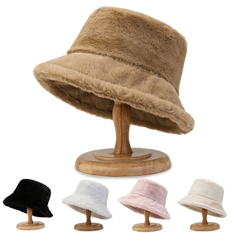 Herbst und Winter Hut weibliche Nachahmung Kaninchenfell Eimer Hut niedlichen Plüsch Mode Fischer Hut warm verdickt Becken Hut_voghion.com