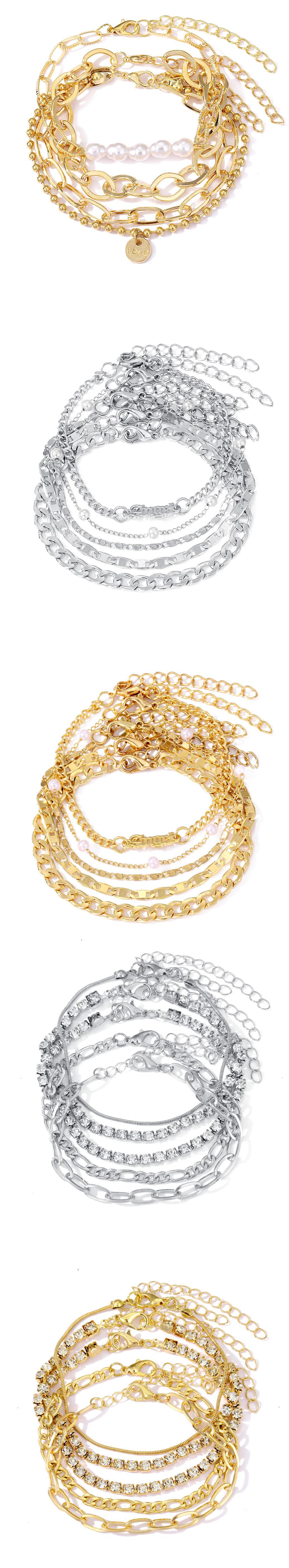 2PCS Thick Chain Personalized Mix and Match Open with Layered Fashion Set Bracelet_voghion.com