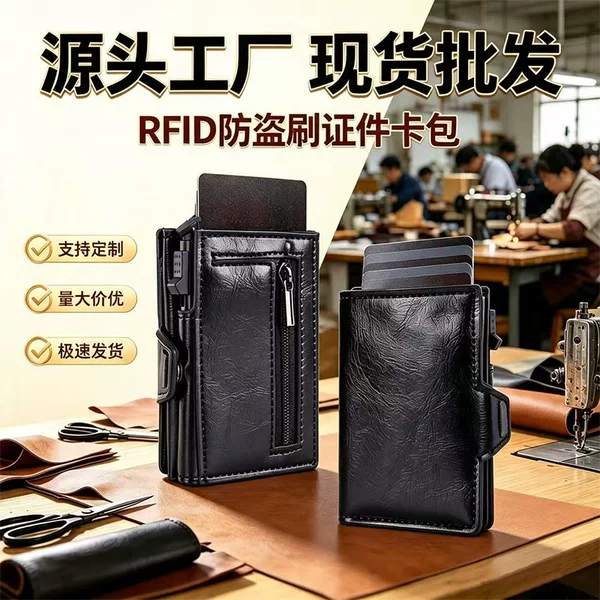 Anti-Theft Rfid Automatic Pop-Up Metal Card Holder Small Wallet Coin Purse Bank Card Credit Card Case Id Card Holder
