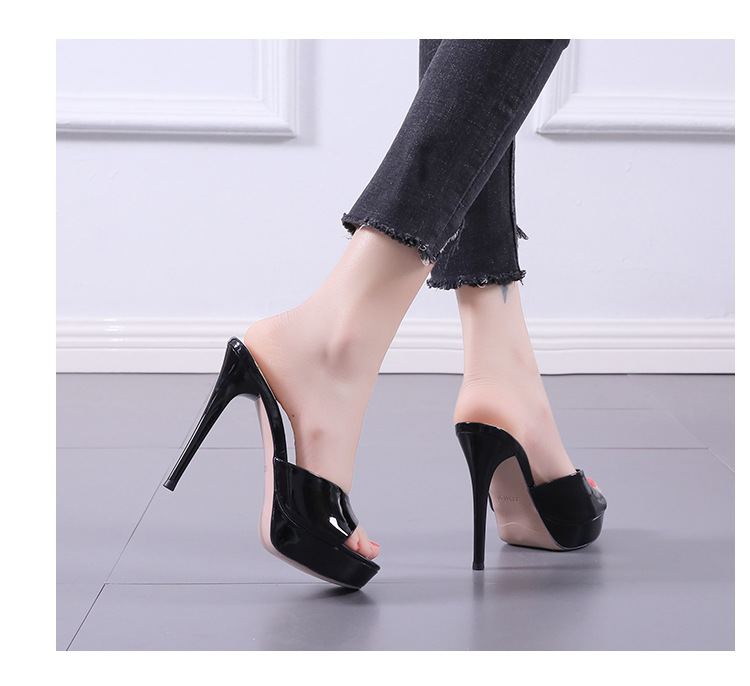 Lackleder Stiletto Plattform Open-toe Hausschuhe display picture 2