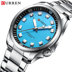 CURREN Quartz Waterproof Watch with Tilted Crown for Men, Business Steel Strap, Stylish Watch