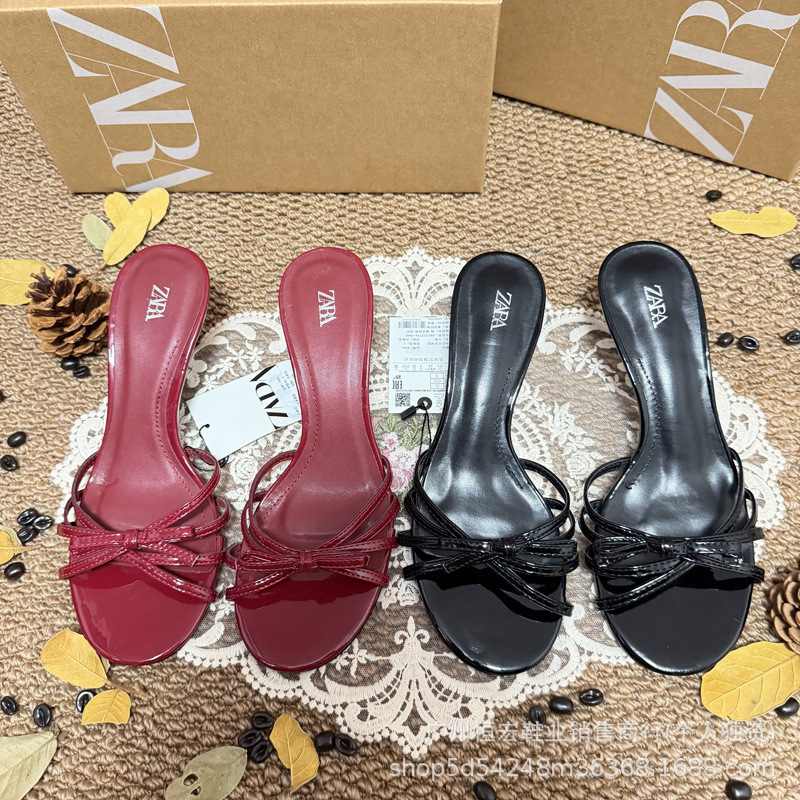 ZA women's shoes 2026 new summer collection high-heeled stiletto with bow and thin strap decoration open-toe high-heeled slippers ZA women's shoes 2026 new summer collection high-heeled stiletto with bow and thin strap decoration open-toe high-heeled slippers