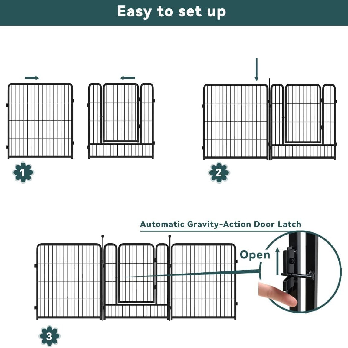Valla metálica de hierro resistente, ideal para patios, jardines o áreas de mascotas en interior y exterior image 6