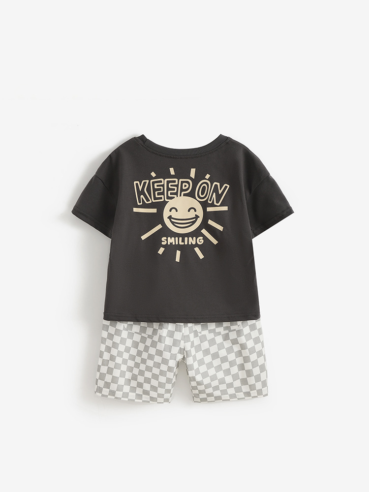 Malwee transfronterizo niño conjunto de verano nuevo cuello redondo camiseta de manga corta guapo conjunto de verano de dos piezas para niños europeos y estadounidenses