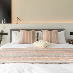 Scandinavian Style Ins Light Pink Bed Flag Bedside Towel Soft Bedding Bedside Pillow Bag Knitted Stripes Stitching