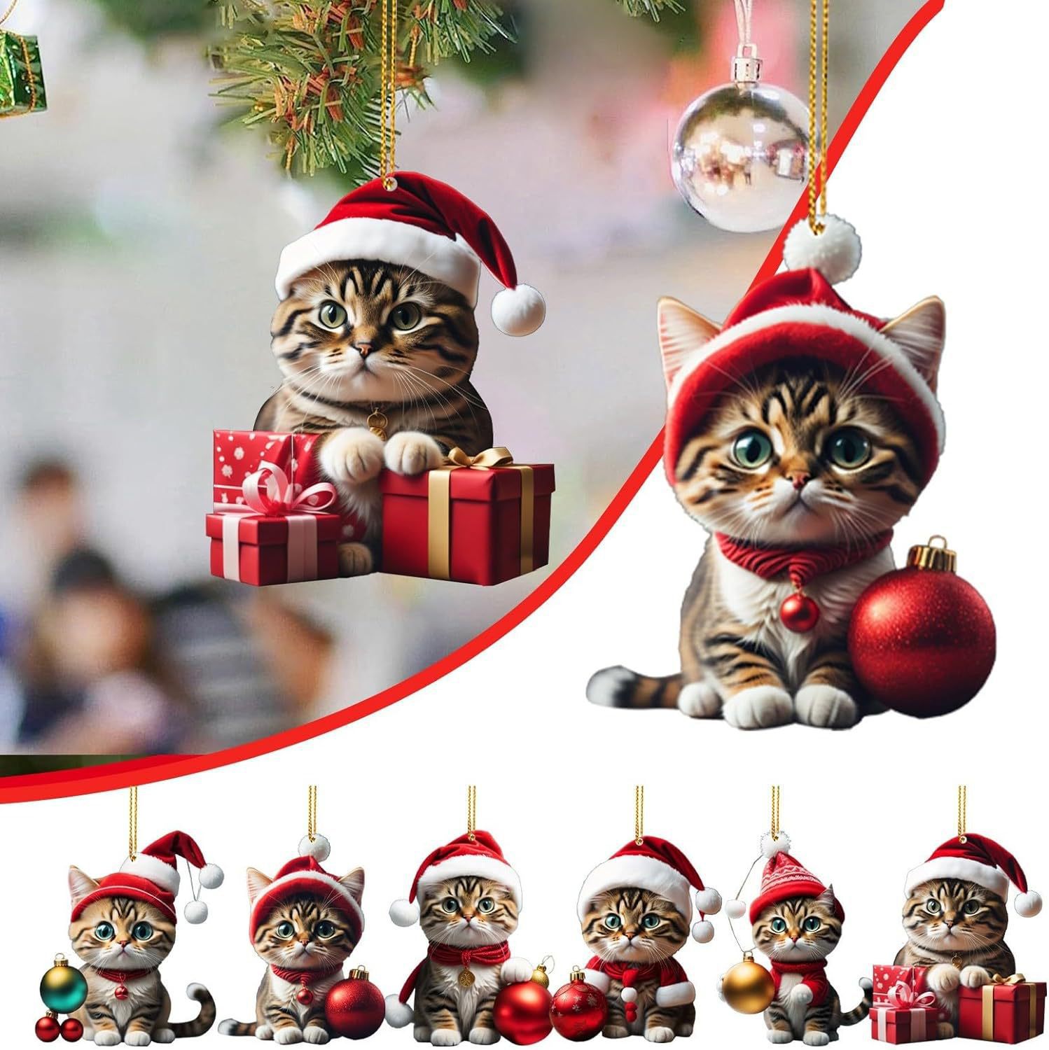 Cruzar la frontera nueva Navidad creativo lindo gato Navidad casa árbol de Navidad decoraciones acrílico colgante plana