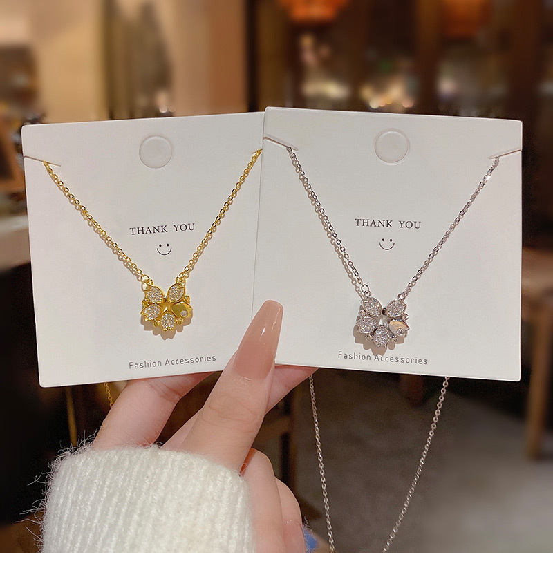 Fashion Flower Titanium Steel Plating Zircon Pendant Necklace 1 Piece