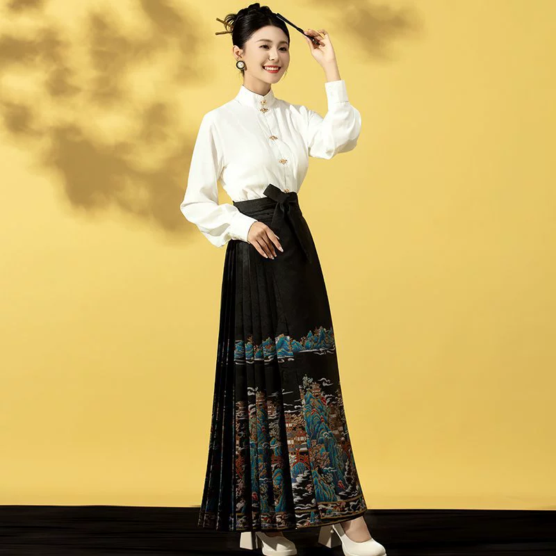 Новый китайский стиль китайского костюма оригинальная юбка с конским лапшой Penglai Wonderland
