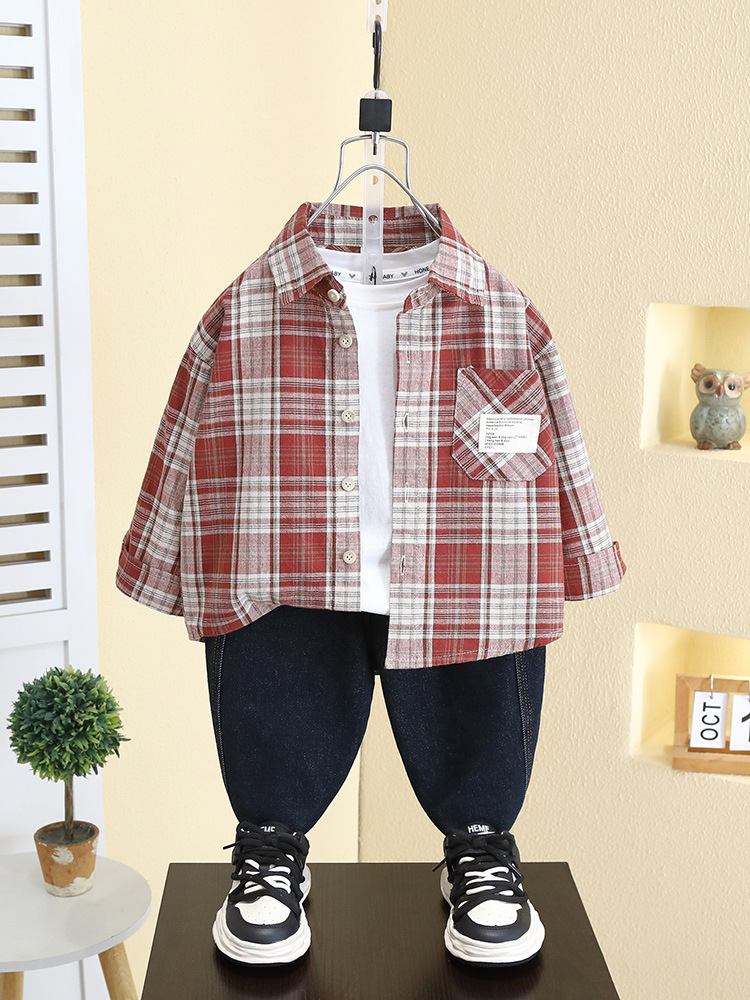 7791 Ropa infantil, camisas para niños, primavera 2026, nuevo estilo, chaqueta coreana de primavera para bebé, camisa a cuadros elegante para niños