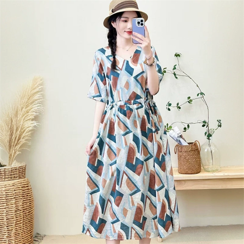 2025 новое платье с длинными рукавами, модное новое платье с цветочным принтом, большой размер, юбка средней длины, закрывающая живот, для похудения