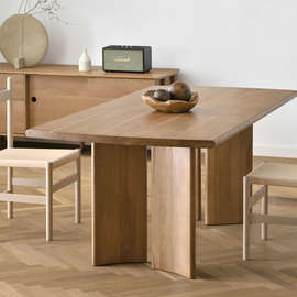 U4IZ北欧实木餐桌原木餐台网红饭桌设计师书桌洽谈桌办公桌侘寂风