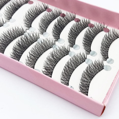 Manufacturer wholesale c1# cotton thread stems hand-woven artificial false eyelashes natural nude makeup messy cross 10 pairs