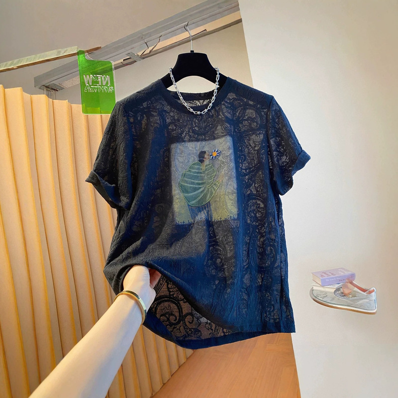 Original Fabric Plus Size 120kg Lace T-Shirt for Women, Short-Sleeved, Loose, Unique, Stylish, Very Attractive, Base Shirt Top Original Fabric Plus Size 120kg Lace T-Shirt for Women, Short-Sleeved, Loose, Unique, Stylish, Very Attractive, Base Shirt Top