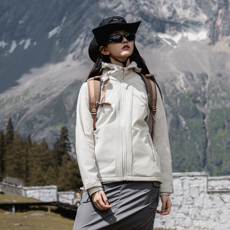 Al aire libre chaqueta de asalto con capuz de pesca con capuz para hombres de otoño y invierno chaqueta de montaña impermeable con capuz de lana para mujeres