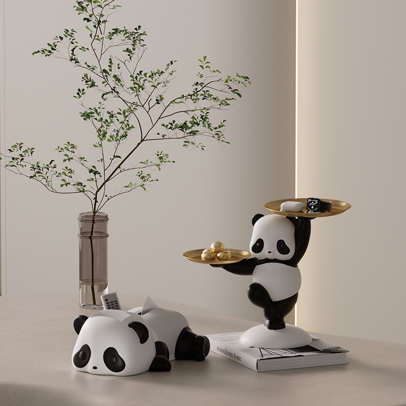 Sala de estar atmosférica de alta gama, decoración de gabinete de vino panda, decoración de gabinete de TV para el hogar de lujo ligero, instalación artesanal de escritorio de oficina de entrada