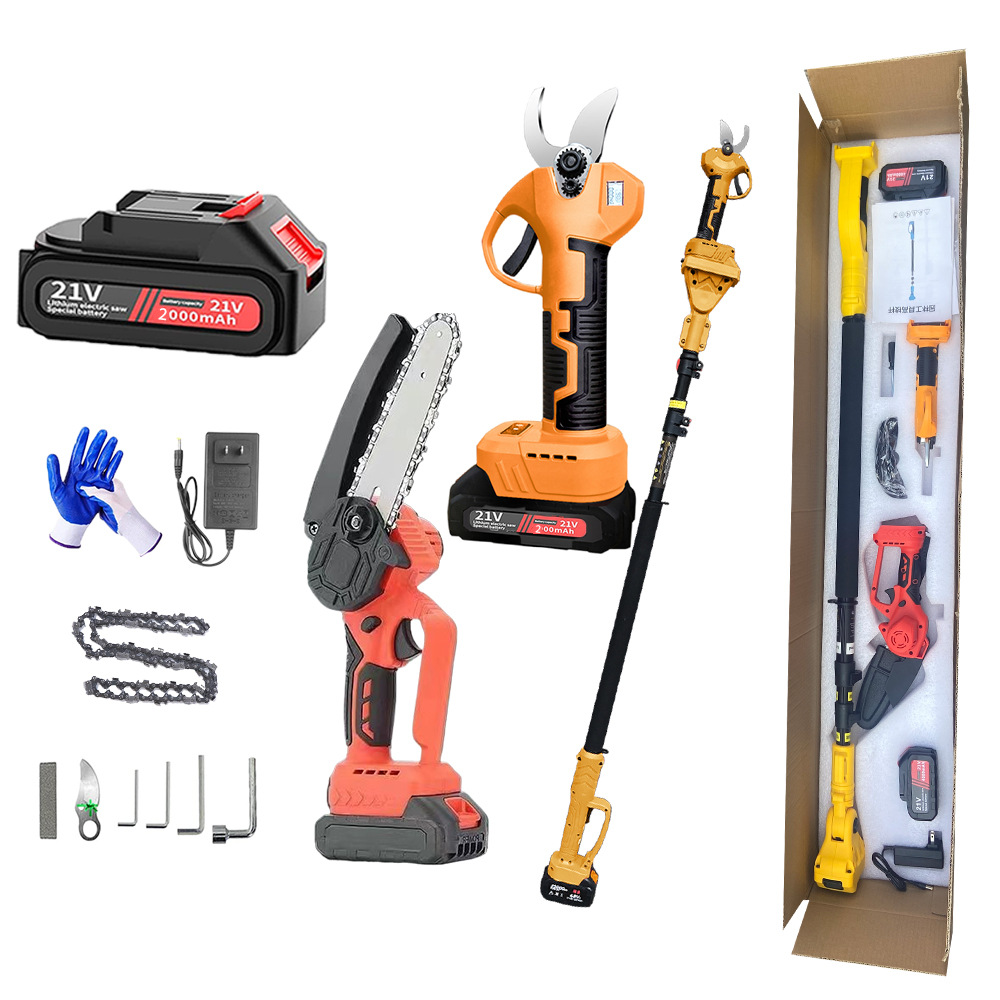 亚马逊爆款电动修枝剪高枝剪高枝锯电动剪刀带伸缩加长杆6寸电锯