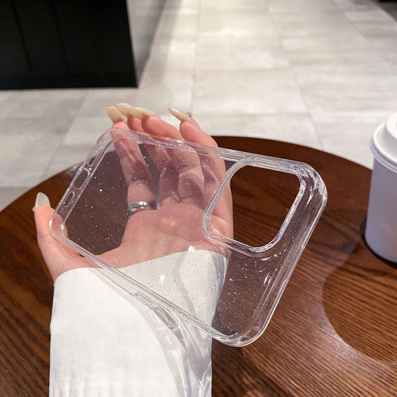 Transparent Fine Glitter Simple Suitable for Apple 16Promax Mobile Phone Case Suitable for Iphone15 Soft Shell Glitter Protective Cover