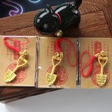 新款哑金仿真金铲钱钥匙扣红绳小铲子招财钥匙扣祈愿幸运礼品摆件