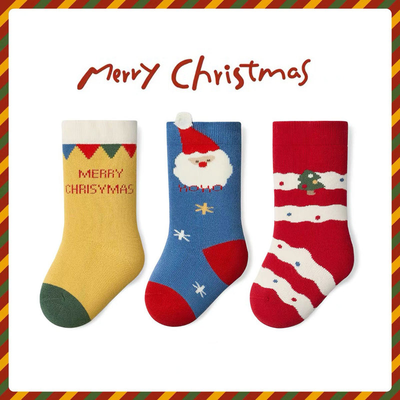 [new product] children's socks autumn and winter thick fleece-lined newborn red socks warm baby Christmas gift