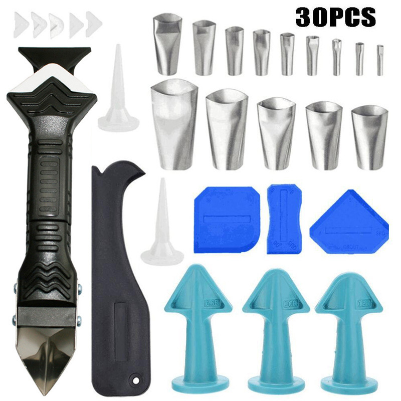 30件套美缝工具3合1金属刮刀密封胶填缝涂抹喷嘴 美缝工具