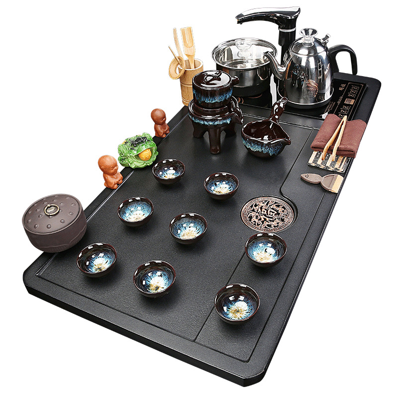 整套紫砂茶具套装全自动烧水壶一体实木茶盘家用客厅泡茶功夫茶台