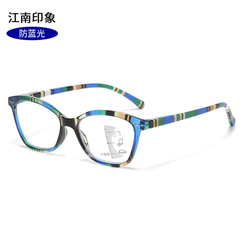 新型越境ファッションストライプ防ブルーライト多焦点老眼鏡女性ハイビジョン読書鏡優雅老眼鏡男|undefined