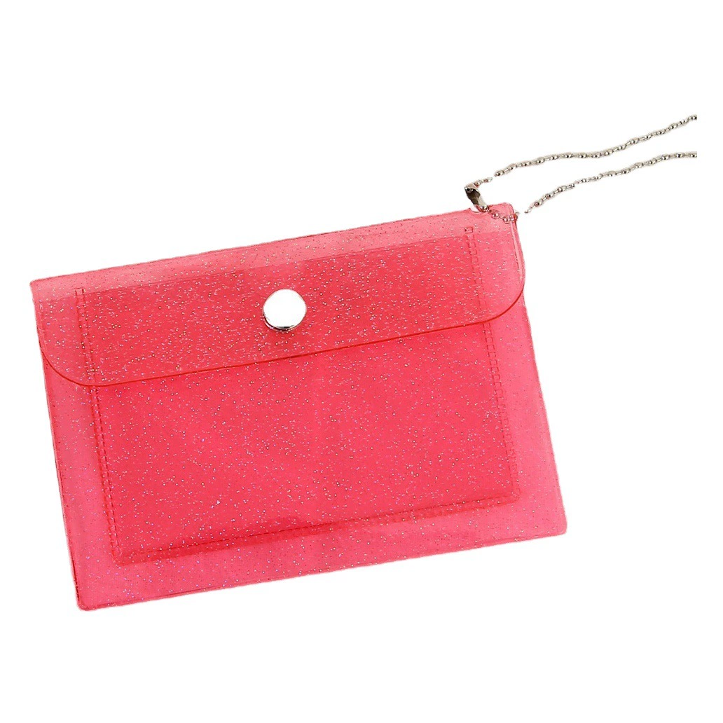 Прозрачный держатель для сменной карты Держатель для карты ПВХ Мини-блестящая кнопка для хранения Держатель для рисовой карты Симпатичный женский кошелек для монет с сердцем