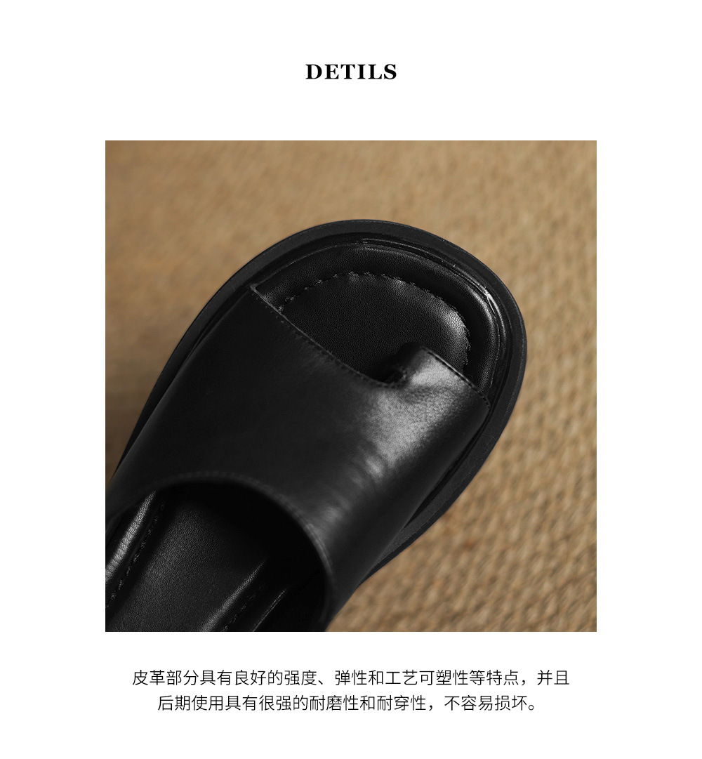 Sandal miệng cá đế xuồng cao su dày dáng người nhỏ, dép xỏ ngón mùa hè platform — Màu đen chi tiết 18