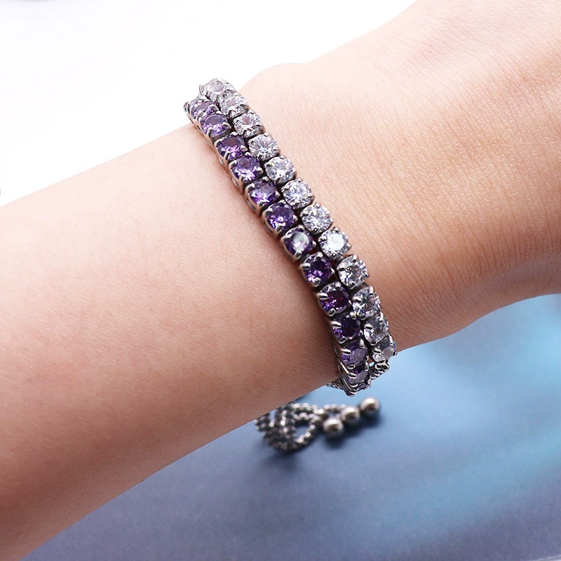 Tennis chain, zirconium, adjustable bracelet stainless steel, Amazon