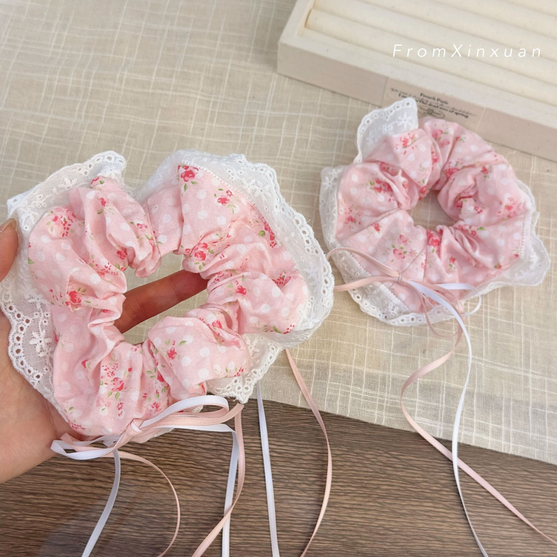 Fascia per capelli con intestino crasso e cuciture in pizzo, fascia elastica alta in coda di cavallo, fascia per capelli da ragazza dolce_voghion.com