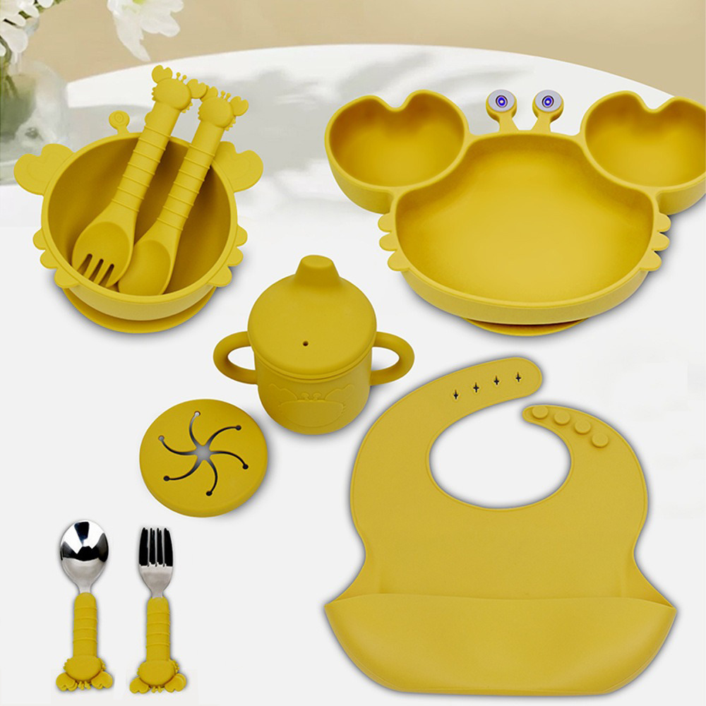 Baby Feeding Plate Set, Cute Crab Silicone Dinner Plate with Compartment Design, Integrated Adsorption Lunch Box in Stock