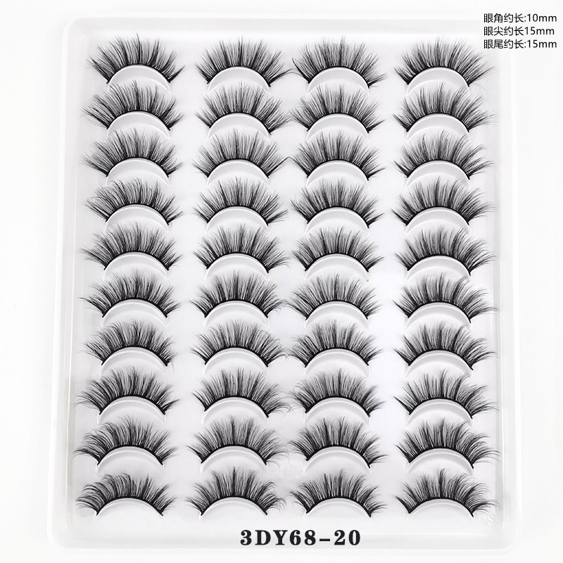 Fábrica al por mayor una caja de 20 pares de pestañas postizas 3D pestañas cortas naturales de varios niveles suministro transfronterizo europeo y americano