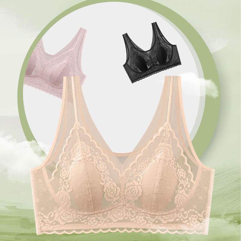 Ultra-Thin Breathable Rabbit Ear Cup Plus-Size Bra, Transparent yet Not Revealing, Comfortable and Breathable, Gathers Side Breasts, Wireless, Push-Up Bra for Women