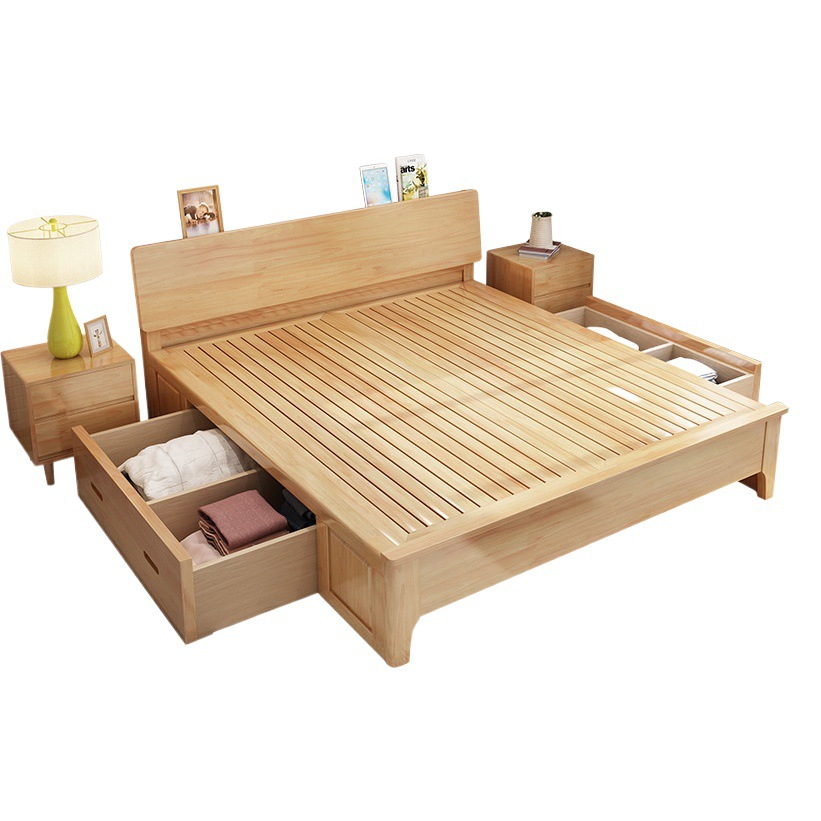 Fábrica al por mayor cama de madera maciza 1,5 m 1,8 m adultos cama doble Estilo nórdico dormitorio Suite muebles de registro