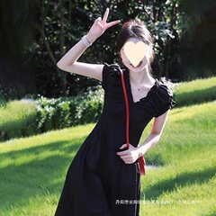领泡泡袖连衣裙大码女装胖夏季赫本风感褶皱收腰显瘦长裙