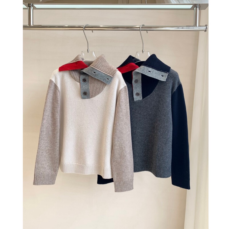 25Ss/Nanyou High-Quality 35% Wool Niche Designer Button Large Lapel Knitwear Contrasting Color Jacket for Women