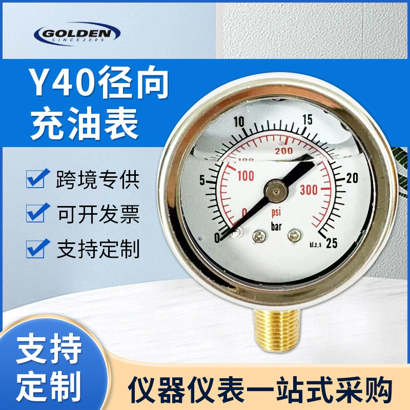 Y40 Радиальный маслонаполнитель 40mm Радиальный маслонаполнитель 0-25bar Манометр из нержавеющей стали маслонаполнитель Индикатор давления