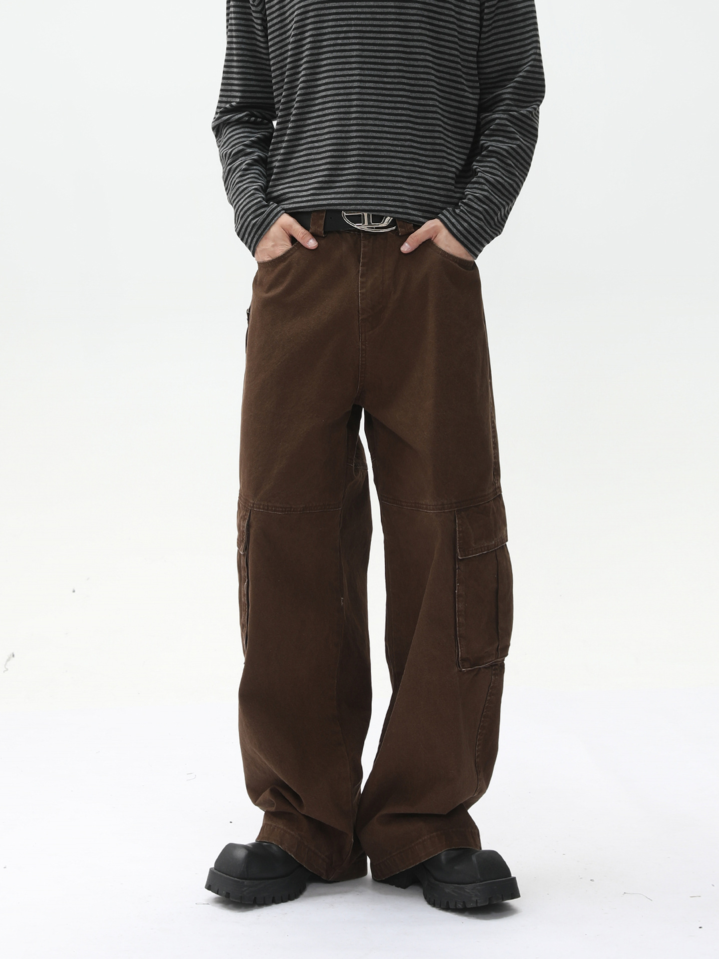 MTLCLOTHES Hombres| La mayoría de los bolsillos laterales de la calle alta decoración de cremallera personalidad rectas herramientas sueltas jeans